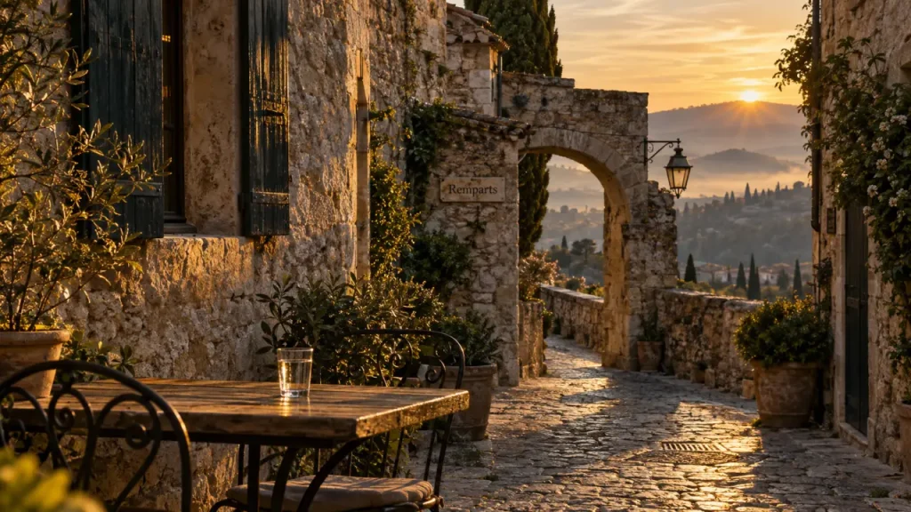 st paul de vence : ruelle vers les remparts au golden hour