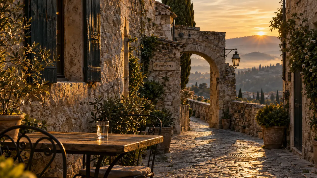 st paul de vence : ruelle vers les remparts au golden hour