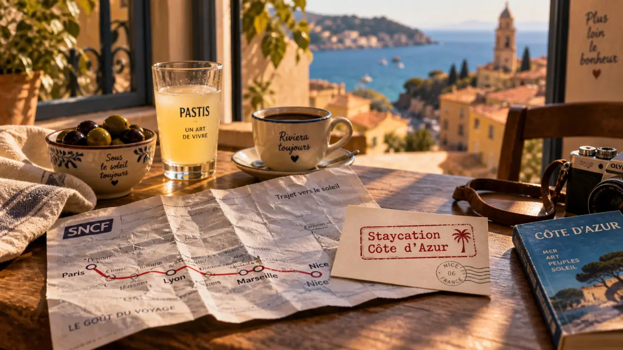 Staycation cote d azur, carte et café près de la Méditerranée