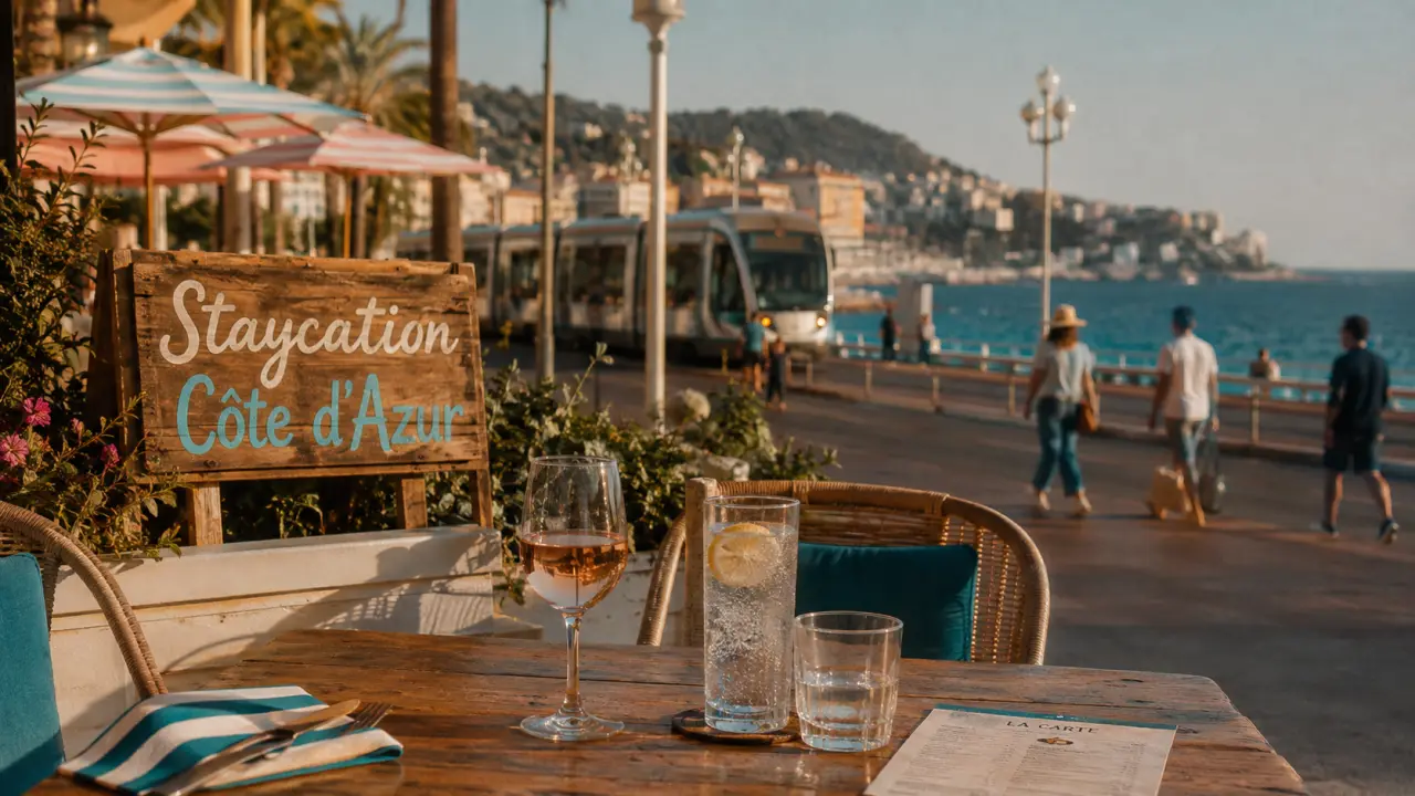 Staycation cote d azur à Nice : terrasse sur la promenade, mer et Promenade des Anglais