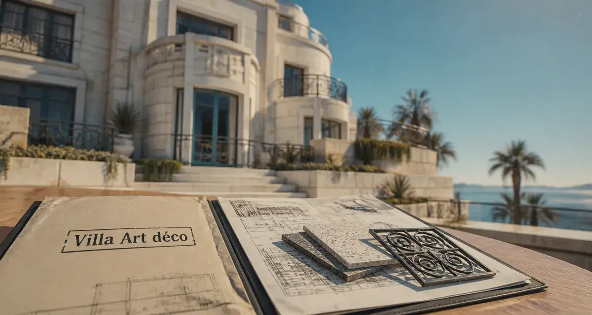 Villa art deco cote d azur à Nice, façade et terrasse en vue.
