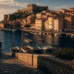 Villefranche sur mer, rade et vieille ville, barques au port