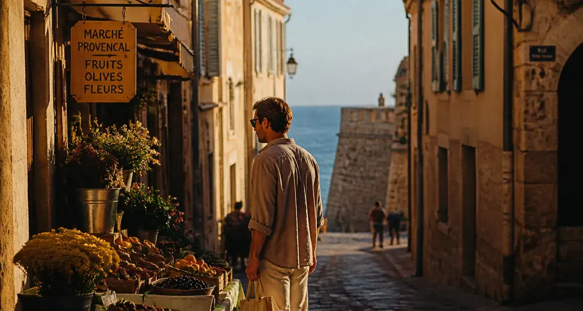 Visiter Antibes : ruelle du vieil Antibes vers les remparts et la Méditerranée