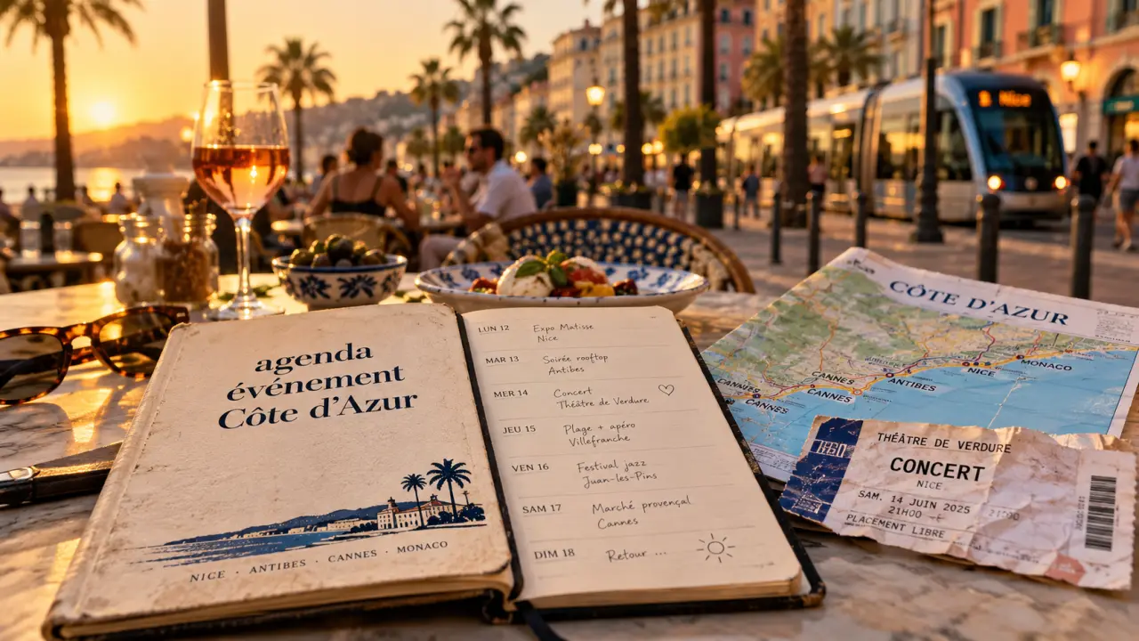 Agenda evenement cote d azur : carnet et plan, terrasse à Nice
