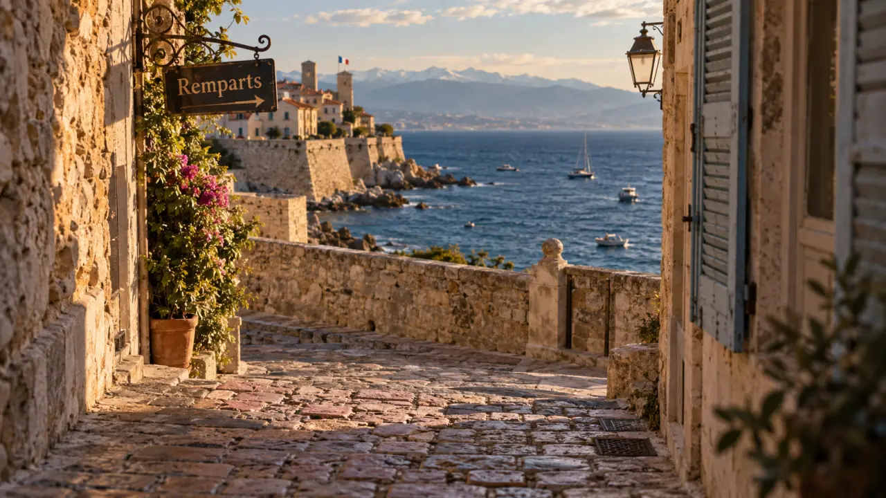 Antibes cote d azur : remparts du vieil Antibes et vue Méditerranée