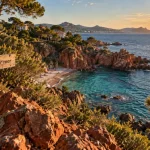 Boulouris sur mer : sentier côtier et plages près des rochers rouges