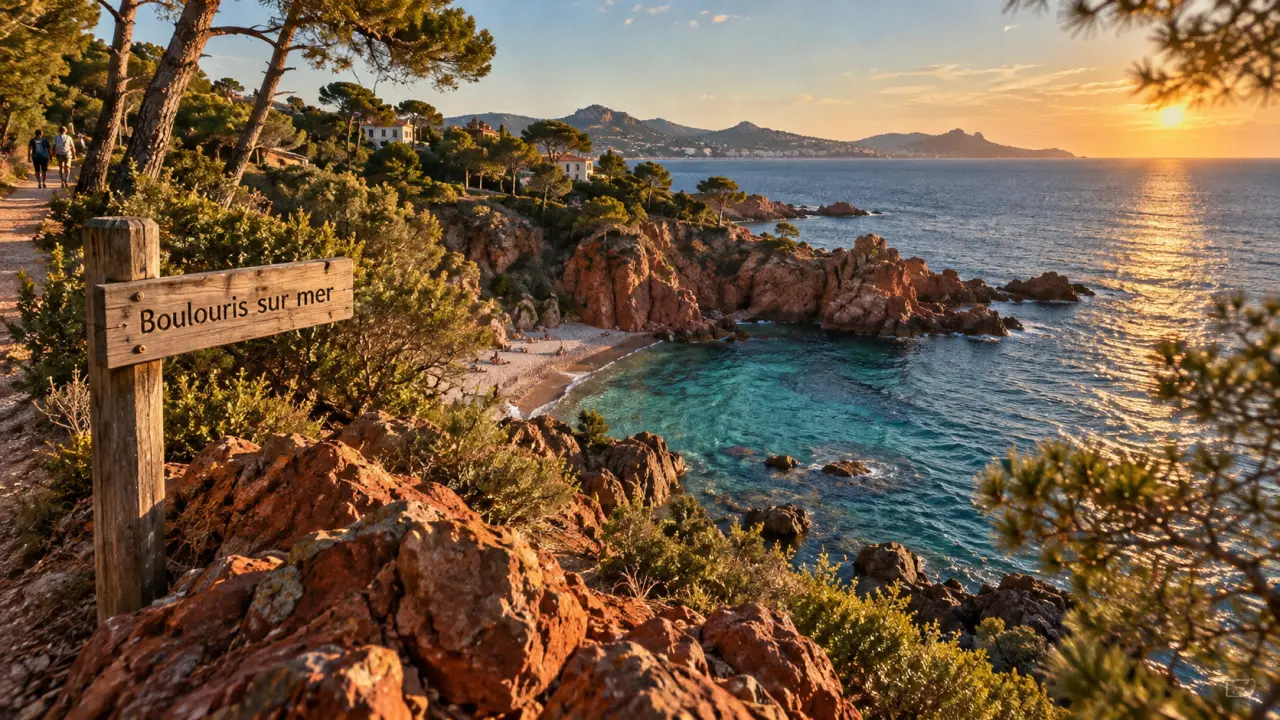 Boulouris sur mer : sentier côtier et plages près des rochers rouges