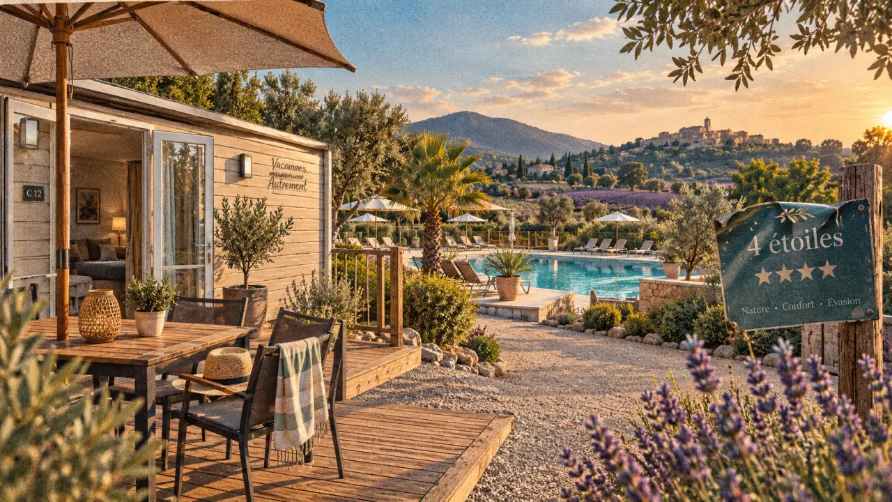 Camping 4 étoiles provence alpes cote d azur : piscine, terrasse, collines provençales