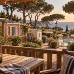 Camping cote d azur mobil home : terrasse ombragée proche plage, vue mer