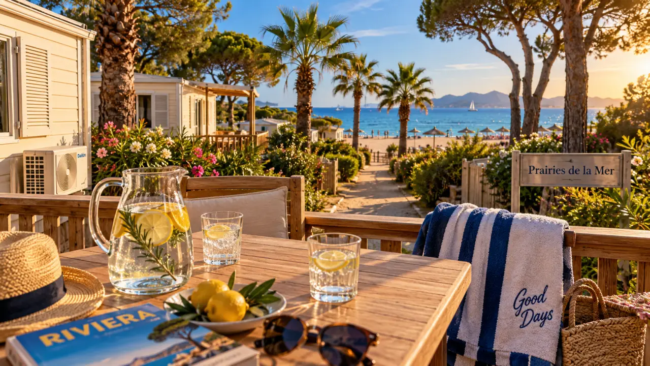 Camping les prairies de la mer à Port Grimaud : plage en accès direct et mobil-home