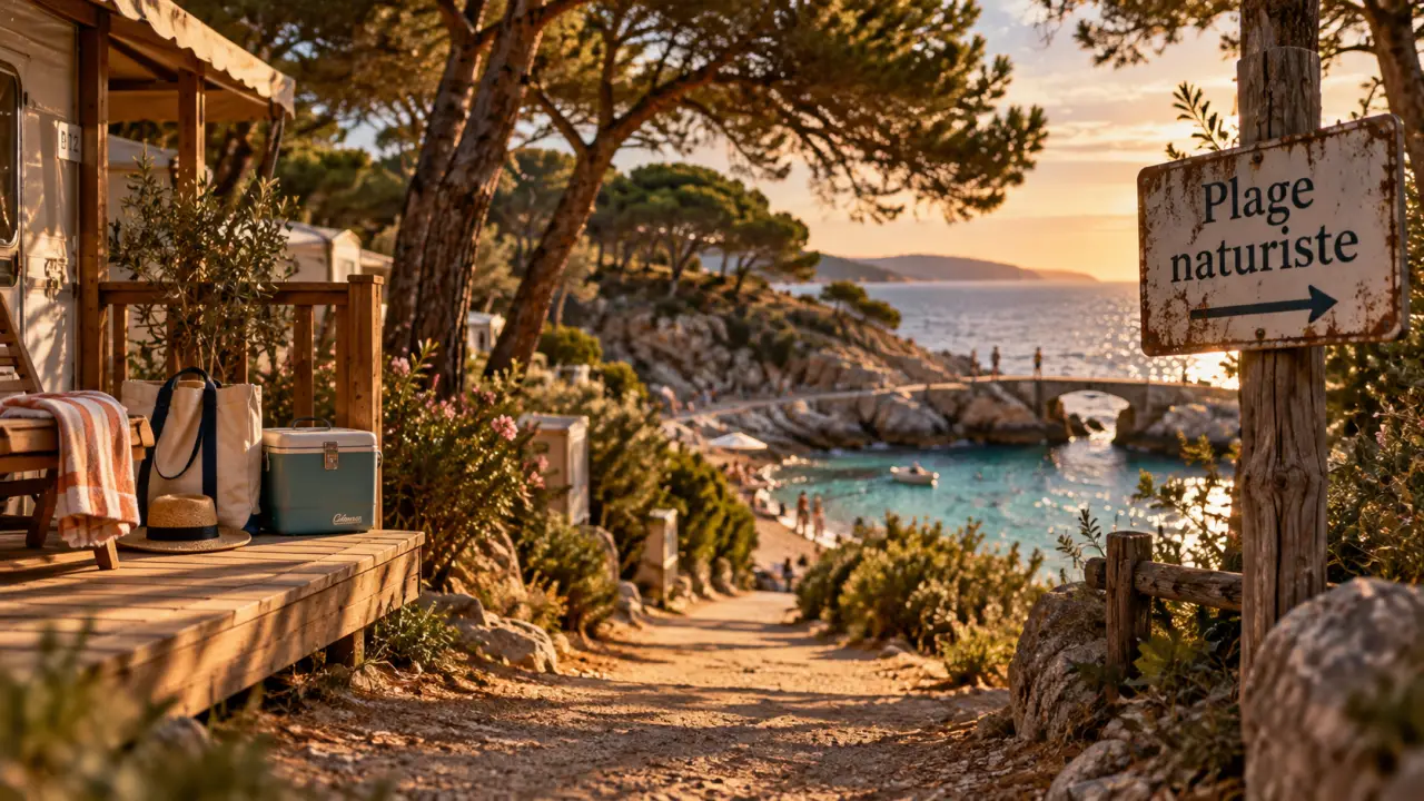 Camping naturiste cote d azur, pancarte plage naturiste, crique turquoise