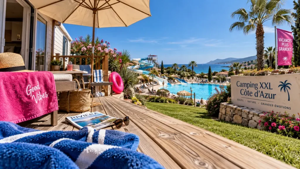Camping xxl cote d azur : parc aquatique turquoise et mer azur