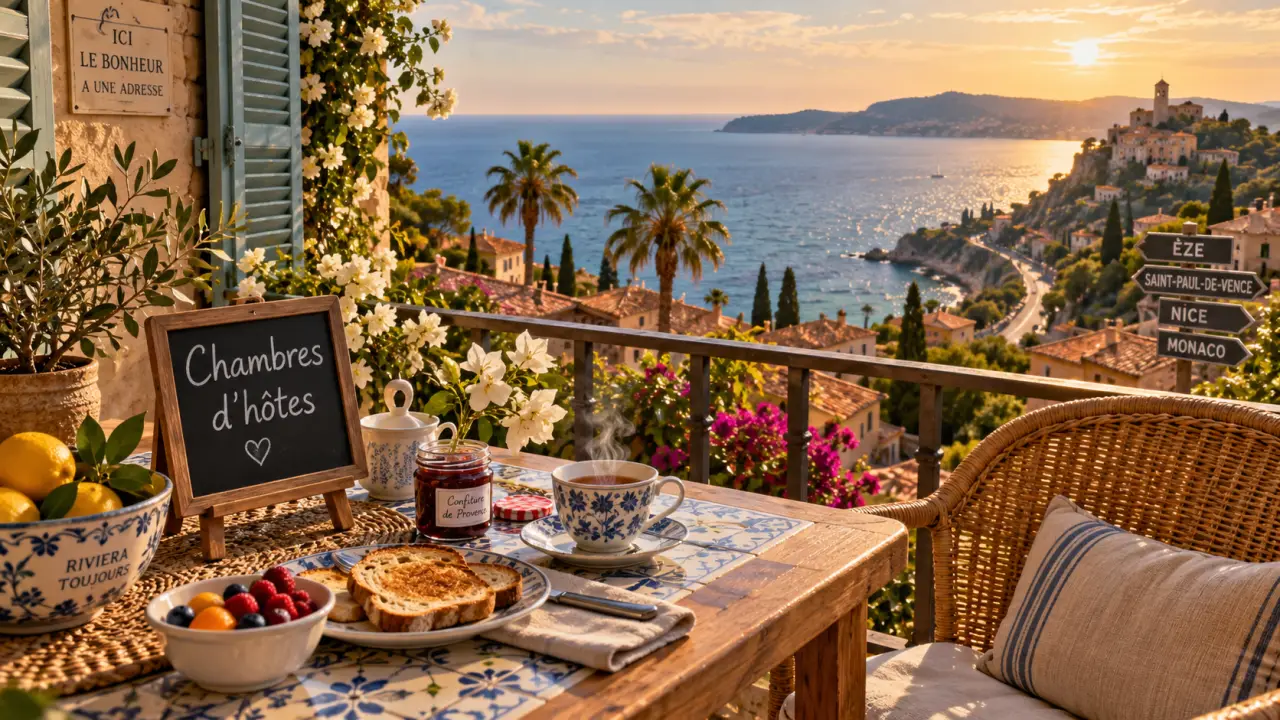 Chambre d hote cote azur : petit-déjeuner sur terrasse face à la mer