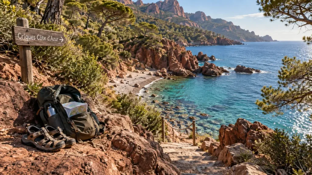 Crique cote d azur : eau turquoise et accès depuis le sentier côtier