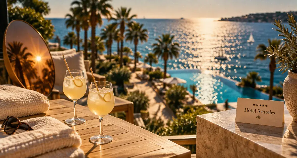 hotel 5 etoile cote d azur : terrasse avec vue mer et piscine