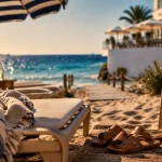 Hotel plage privée cote d azur, transats sur plage avec accès direct à la mer