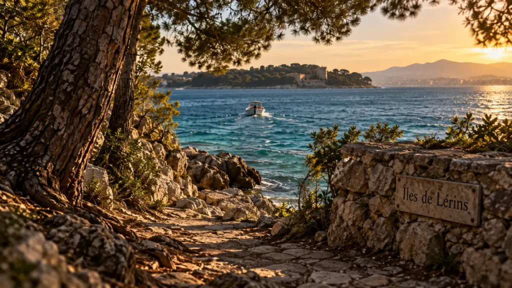 Île de la cote d azur : crique des îles de Lérins, barque vers Sainte-Marguerite