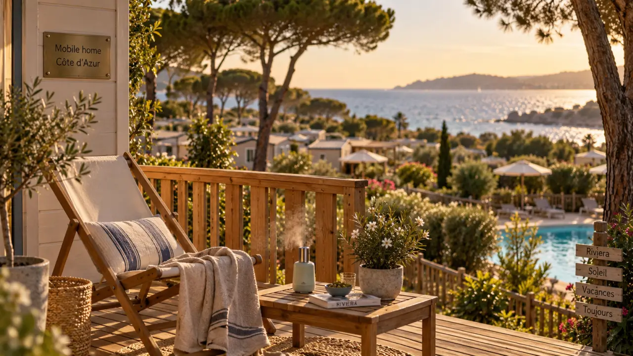 Location mobile home cote d azur : terrasse près de la mer