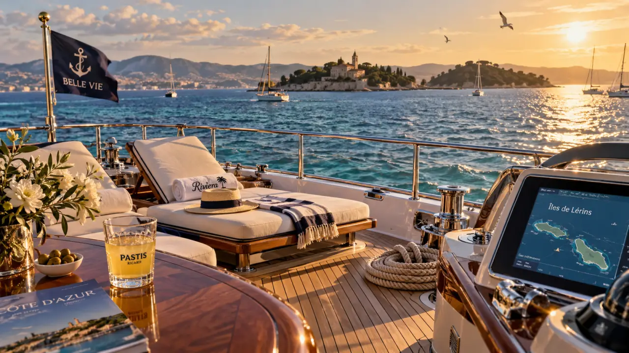 Location yacht cote d azur à Cannes, vue Îles de Lérins depuis le yacht
