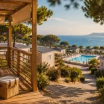 Mobil home cote d azur : terrasse et mer azur au fond
