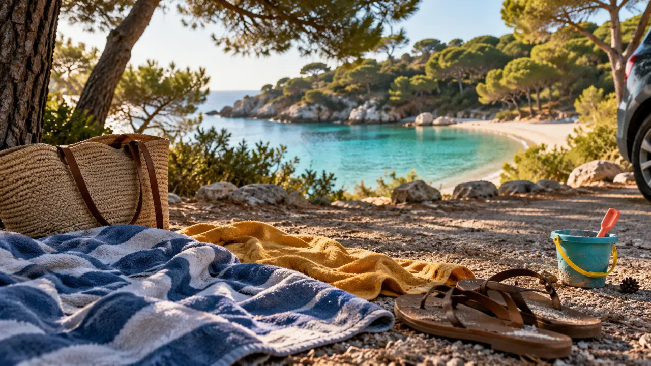 Plage l Estagnol : eau turquoise et pinède, sable blanc