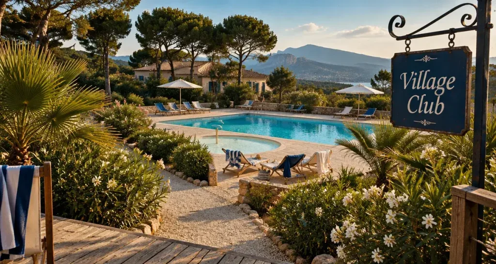 Roquebrune sur argens club vacanciel : piscine extérieure et transats au Village Club