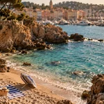 Schönsten strände cote d azur : crique de Sablettes, eau turquoise et sable mouillé