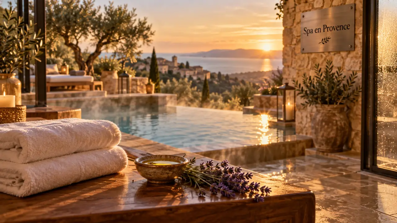 Spa provence alpes cote d azur avec bassin d’eau chaude, lavande et ambiance mer