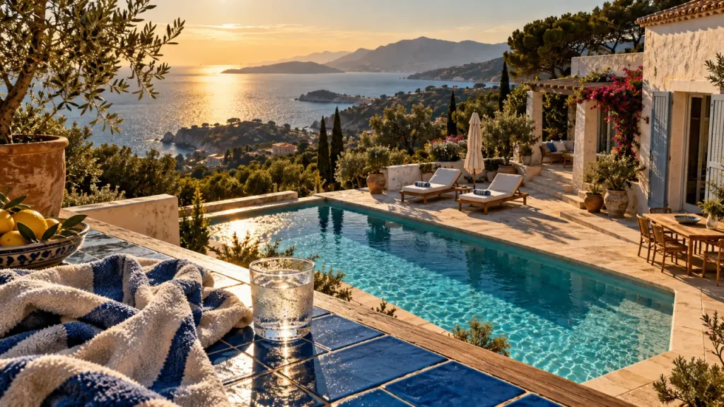 Villa a louer cote d azur avec vue mer et piscine rectangulaire
